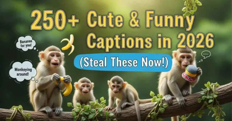 Cute funny monkey with banana perfect for Instagram captions and social media posts