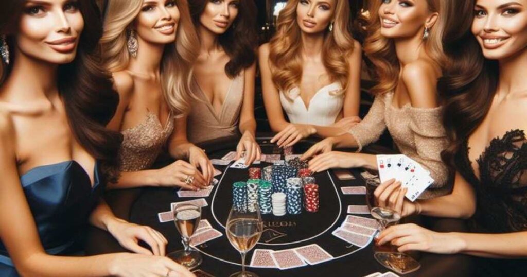 Casino night captions for Instagram with friends playing poker at elegant table with drinks and chips