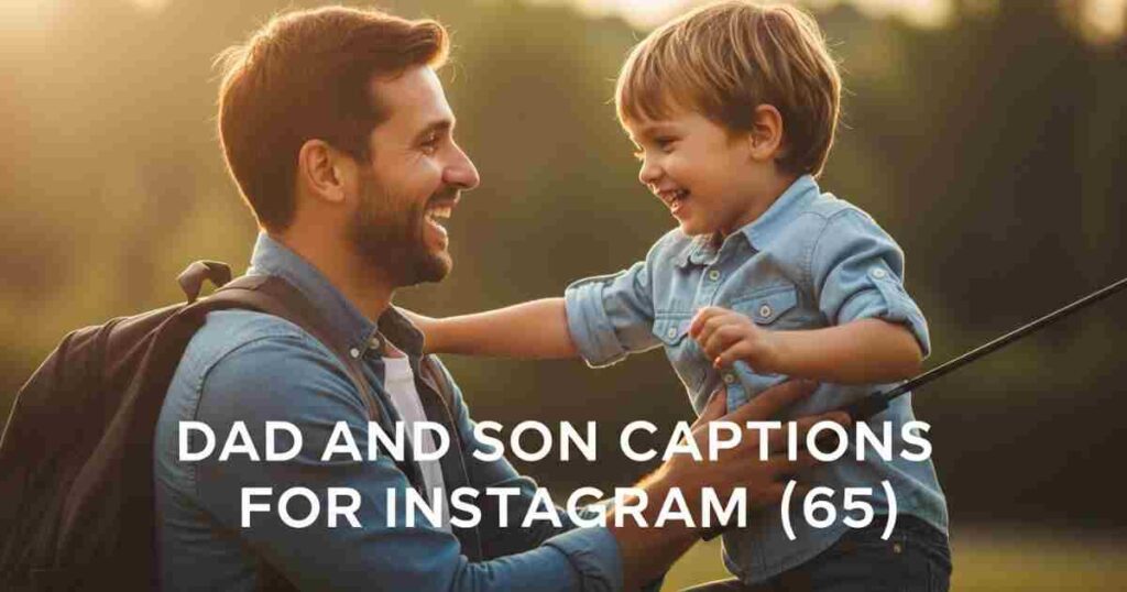 Dad and Son Captions for Instagram (2) Funny father and son sharing a playful moment, captured on camera with laughter, strong bonding, and joyful family vibes.