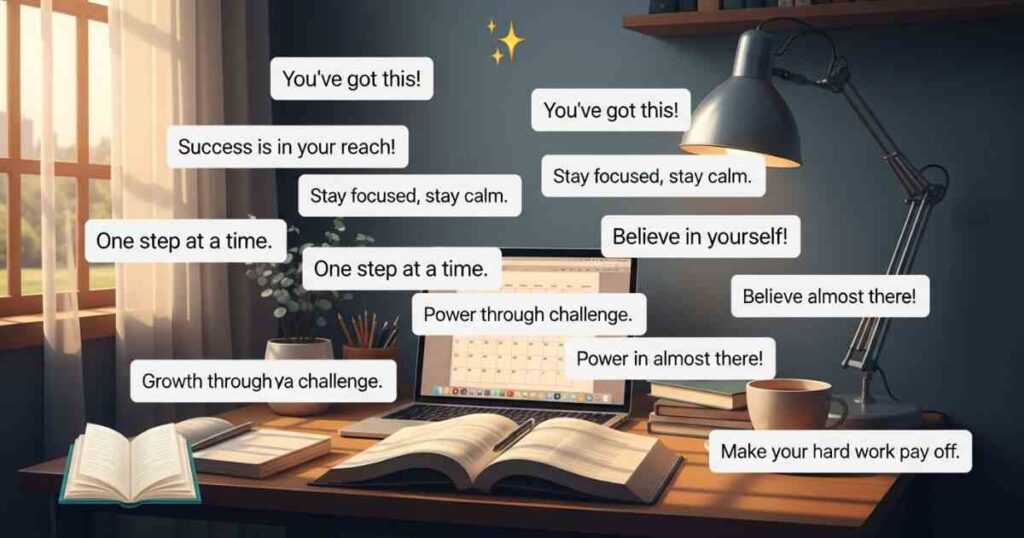 Motivational Instagram captions for tests with study vibes, books, and exam preparation inspiration