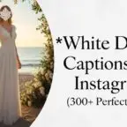 Woman in elegant white dress posing for Instagram with 300+ perfect captions