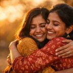 Two best friends sharing emotional hug after meeting after long time - Meeting Friend After Long Time Captions