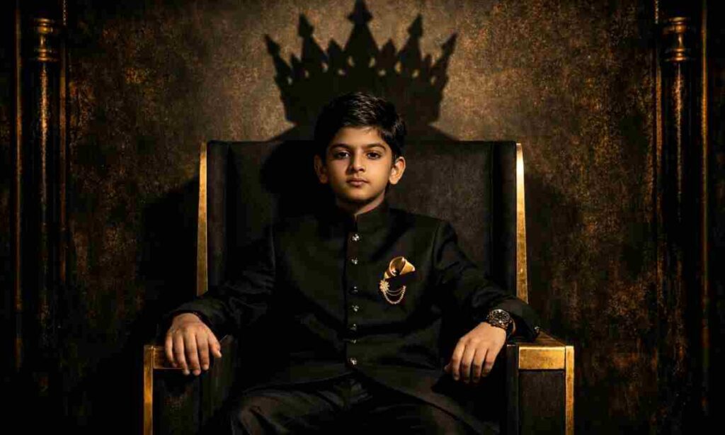 Royal aur King Attitude Captions for Boys in Hindi (1) royal attitude captions for boys in hindi - young indian boy in black sherwani king pose