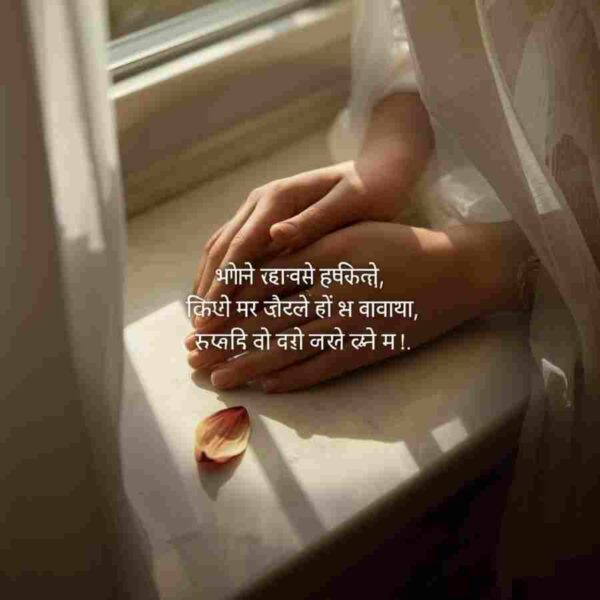 WhatsApp status love shayari in hindi — romantic hands intertwined morning light, pyar bhari shayari 2026