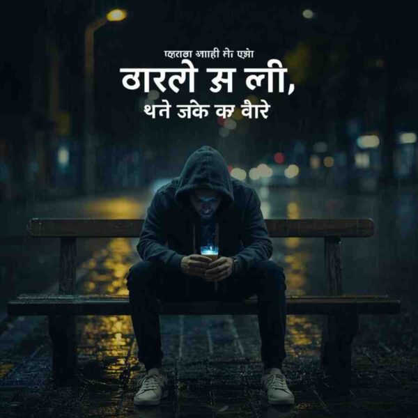 sad love shayari in hindi dard bhari — lonely man rain night, emotional broken heart shayari 2026